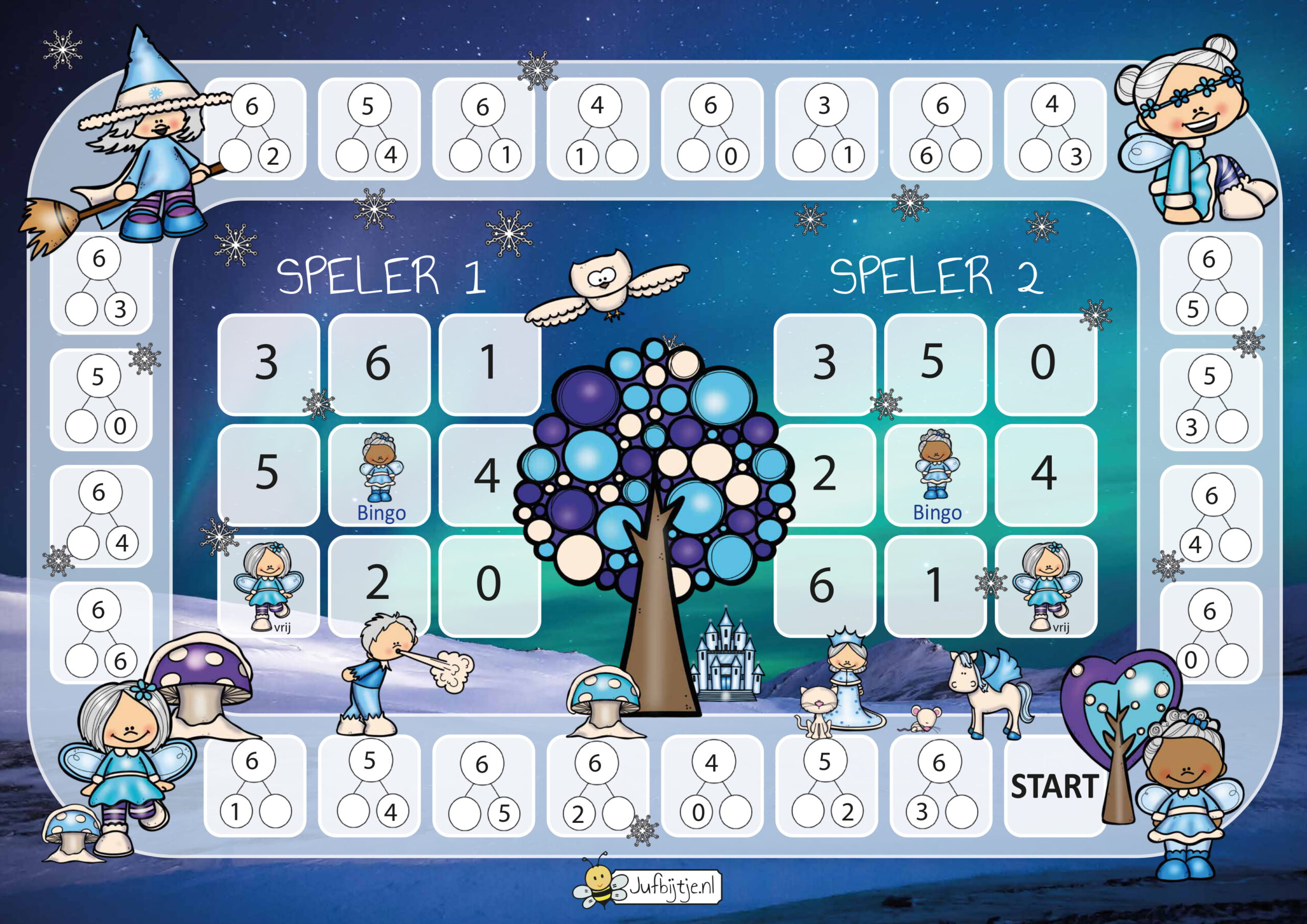 | Spelbord Bingo voor 2; winter Rekenen verschillende varianten kleuters en groep -