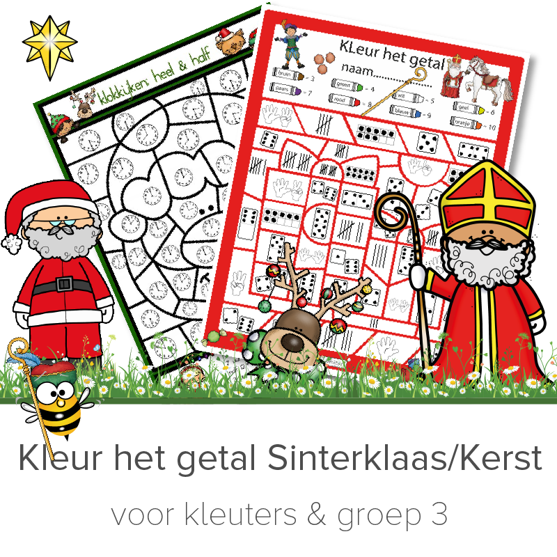 Kleur de code; kleuters/groep 3 (getalbeelden - jufbijtje.nl